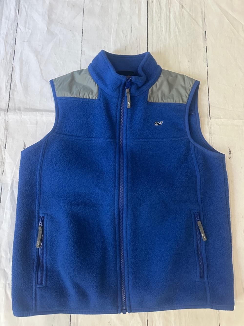 Vineyard Vines boys 12/14 medium Royal Blue Fleece Vest with Gray Shoulders